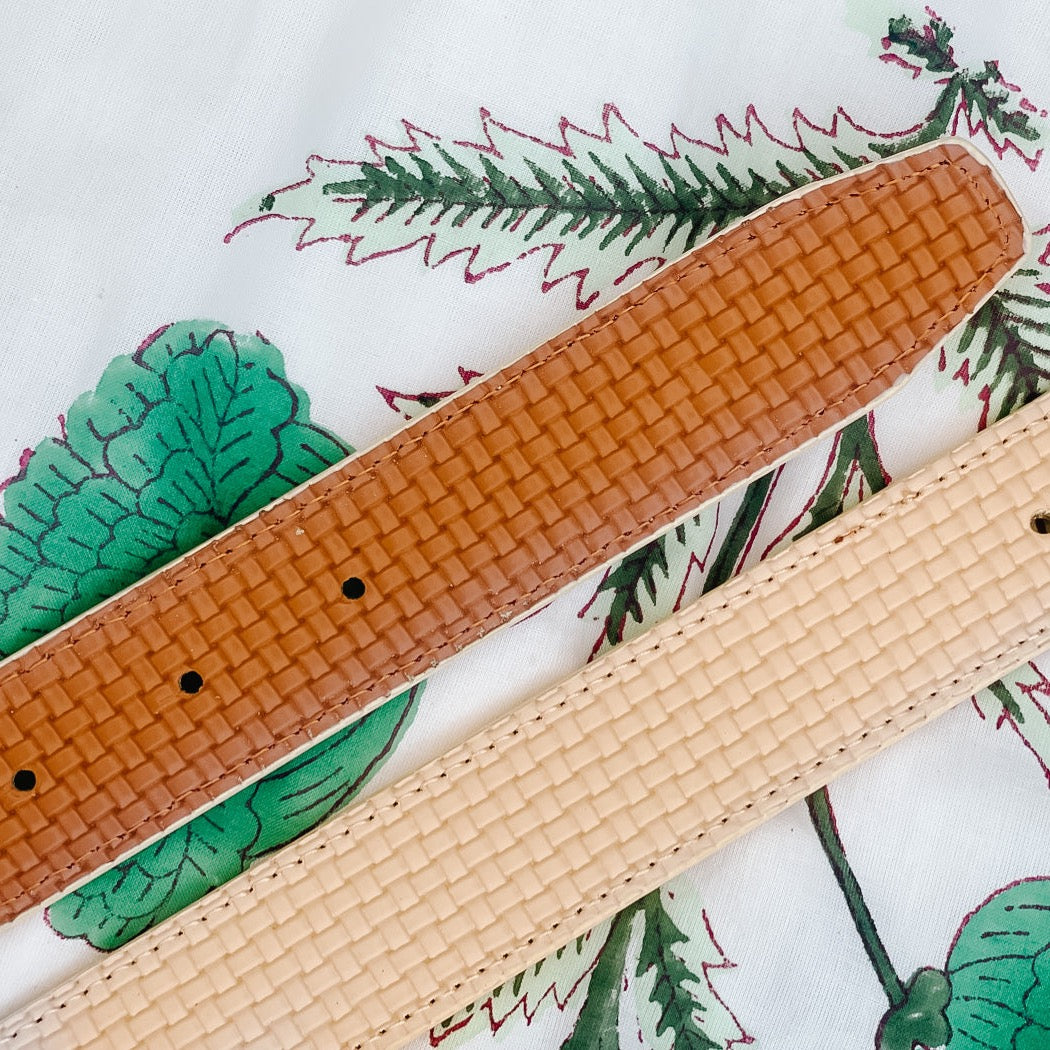 Saddle/Wheat Basket Weave Reversible Leather Belt Cesoli
